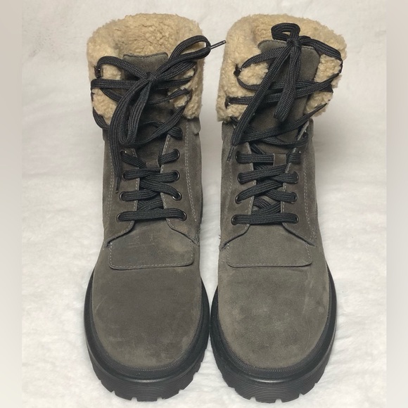 Moncler Authentic Gray Suede Patty Military Ankle Boots,Size-38 - Picture 1 of 16